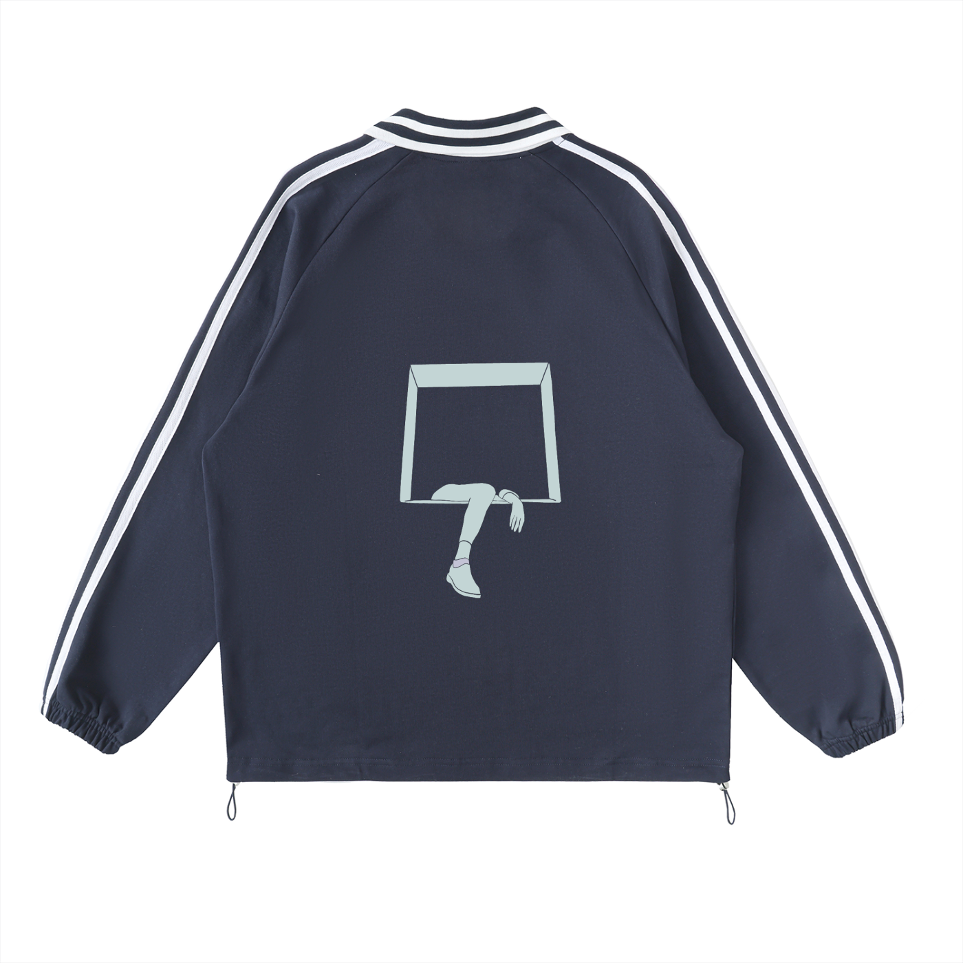 Contrast Striped Lapel Collar Sweatshirt