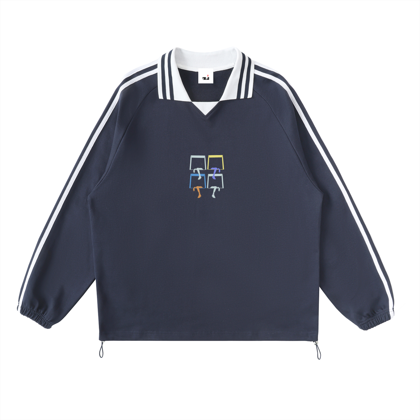 Contrast Striped Lapel Collar Sweatshirt